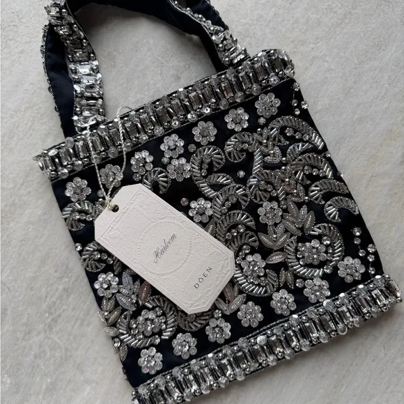 NWT Doen Heirloom Black and Silver Floral Lais Mini Bag - Picture 6 of 7